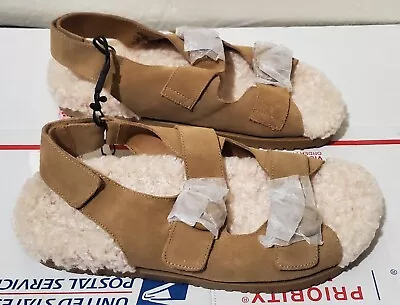 $60 • Buy Zara Women’s Brown Fur Lined Buckled Flat Leather Sandal New Size 8 US 