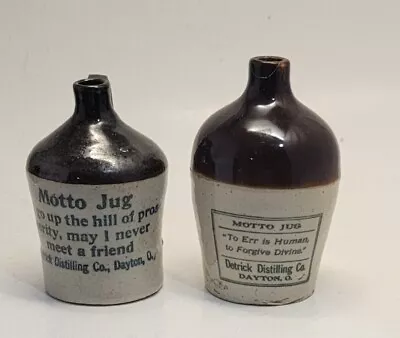 2 Detrick Distilling Dayton Ohio Miniature Stoneware Motto Jugs Advertising • $27.99