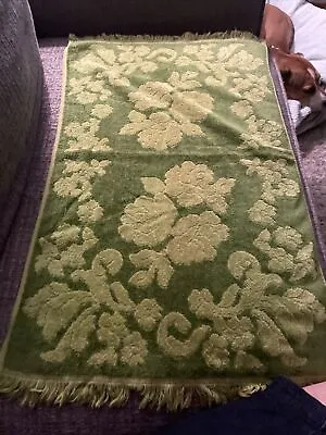 Vintage Cannon Monticello Hand Towel Green Floral Fringe Mid Mod Flower • $10.99