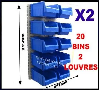 20 Large Parts Bins Bin  Wall Kit 4 Steel Louvre Panel • £220.49