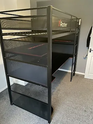 X ROCKER Battle Bunk Single High Sleeper Bed With Gaming Desk Gaming Bed - BLACK • £200