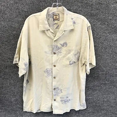 Tommy Bahama 100% Silk Camp Shirt Men's M White Blue Floral Hawaiian • $27.01
