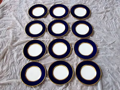 12 Minton Tiffany & Co 10 1/4  Porcelain Dinner Plates Cobalt Blue & Heavy Gold • $1199