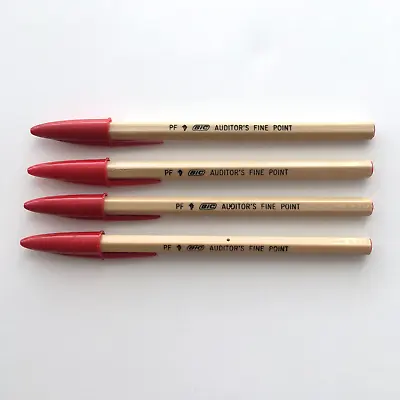 4x Vintage BIC Auditor's Pen RED Fine Point PF Tan Barrel Red Cap Dried Out Ink • $23