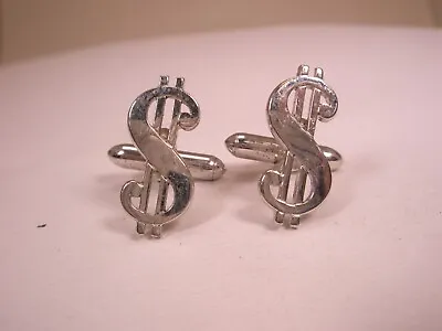 $ Dollar Sign Silver Tone Vintage SWANK Cuff Links Money Cash Paper Coin Euro • $32.49