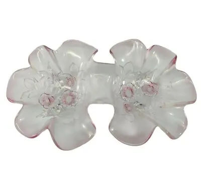 Mikasa Rosella Crystal Pink Ruffled Rim Floral Divided Double Serving Candy Bowl • $26.38