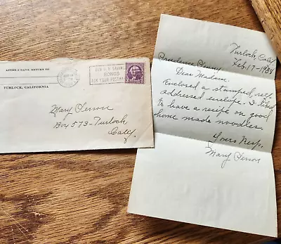 Vintage Handwritten Letter Recipe & Envelope 1938 3 Cent Stamp • $18