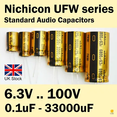 Nichicon UFW FW 6.3V-100V 0.1uF-33000uF Standard Audio Capacitors • £8.99