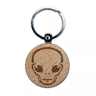 Alien Extraterrestrial UFO Head Engraved Wood Round Keychain Tag Charm • $9.99