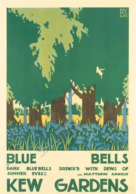 Vintage London Underground Poster Spring Kew Gardens Bluebells ART PRINT A4 A3 • £5.99