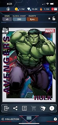 Topps Marvel Collect Epic 2019 Avengers 1st Printing Hulk  Limited 250cc • $6