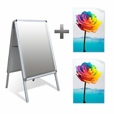 A1 & A2 A-Board Pavement Sign Snap Frame Display Stand & 2 Waterproof Posters • £79.10