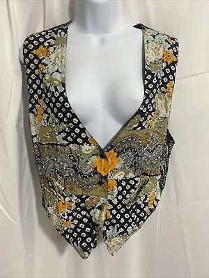 Fashion Passport Vintage 90s Vest Floral Yellow Green Beads L • $18