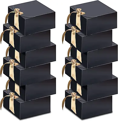 Black Gift Boxes With Lids 8X8X4InchesBridesmaid Proposal Box12 SetsKraft Pa • $22.73