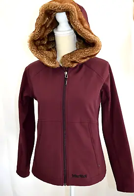 Marmot Women's Dark Burgundy Warm Winter Jacket W/fur Hoodie Flattering Size S • $49