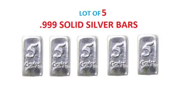 $10.50 • Buy 5 Pure Solid .999 Silver Bars   Bullion Precious Metals  1+ Grams