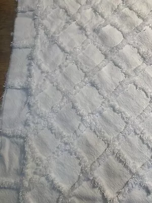 Vintage White Thick Fluffy Square Chenille Bedspread FABRIC~20 X 30” • $12.50