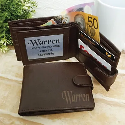 $58 • Buy Personalised Brown Mens Leather Wallet RFID | Custom Engraved Gift