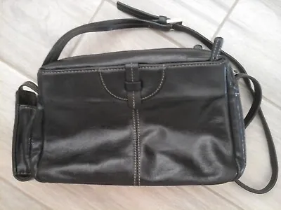 Aurielle Solid Black Leather Multi Pocket Shoulder Handbag        Size S  6X10X3 • $40