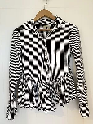 ONE TEASPOON Cotton Striped Pleated Raw Hem Button Up Shirt Size 8 • $15