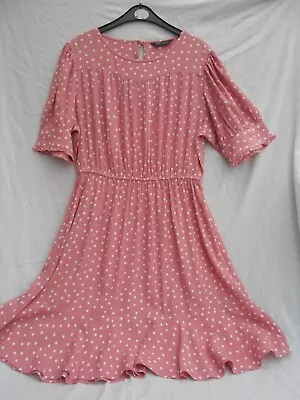 Marks & Spencer Pink Spotted Short Sleeved Summer Dress Petite Size 12 • £4.99