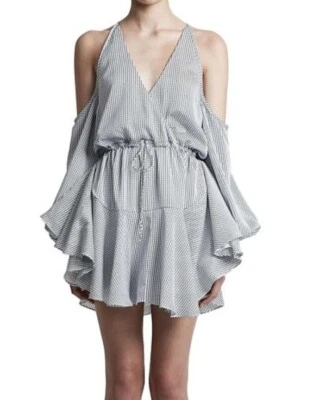 $43 • Buy SHONA JOYAURORA OPEN SHOULDER DRAWSTRING MINI Dress Balloon Sleeve Like New 10