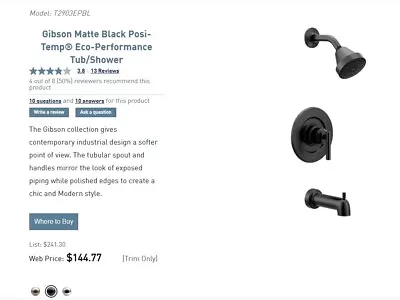 BRAND NEW!! MODERN! Moen T2903EPBL Tub & Shower Trim - Black - Open Box  • $85