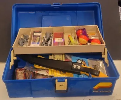 Vintage Plano Tackle/Tool Box Full Of Fishing Lures Hooks Weights & More • $24.99