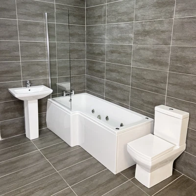 Erika Amy L Shaped Whirlpool Showerbath Suite Including Screen & Taps • £799.99