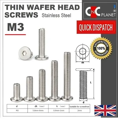 M3 Ultra Thin Wafer Flat Head Low Profile Screws Bolt Allen Key Stainless Steel • £2.59