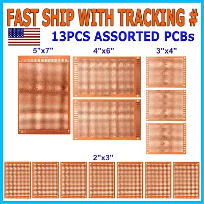 13pc PCB Kit Prototyping Single Sided Circuit Board Breadboard Stripboards • $8.95