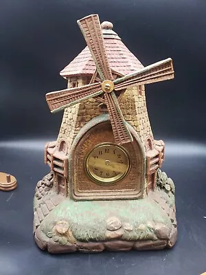 Antique Lux Clock Co. Waterbury Wind Up Windmill Style Mantel Clock • $96.11