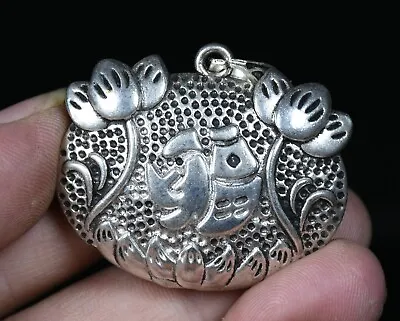 4.5CM Rare Old Chinese Miao Silver Lotus Flower Blessing Lucky Pendant • $15