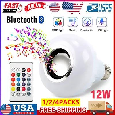 1/4xWireless Bluetooth LED Light Speaker Bulb RGB E27 12W Music Playing + Remote • $13.35