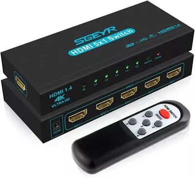 HDMI Switch 4K SGEYR HDMI Switch 5 In 1 Out HDMI Splitter Switcher 5 Ports HDMI • £36.45