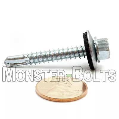 #12 HWH W Bonded EPDM Washer Zinc #3 Point Self Drilling / Tek Roofing Screws • $9.27