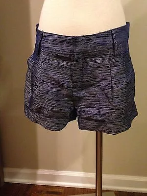 Francesca's Paraella Shimmery Metallic Blue Striated Cuffed Pleated Shorts 6  • $12