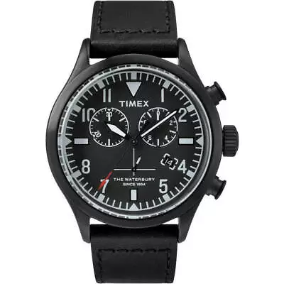 Timex Men's Watch Waterbury Chronograph Black Leather Strap TW2R12700VQ • $94.95