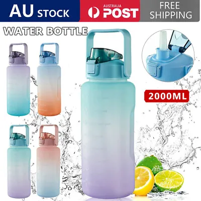 $2.95 • Buy 2L Sports Water Bottle Large Capacity Straw Time Motivational Fitness Jugs AU