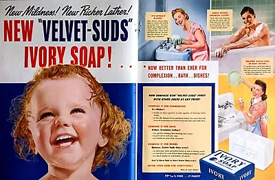 1941 IVORY SOAP Large Centerfold Mother Child Velvet Suds Vintage Print Ad 124 • $11.99