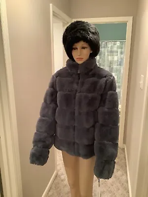 Calvin Klein Powder Blue Faux Fur Glam  Rave Chubby Puffer Bolero Size Medium • £101.20