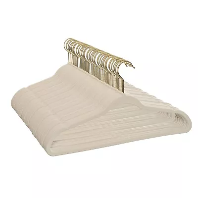 Non-Slip Velvet Hangers Clothes 50 Pack Flocked Suit Hangers Gold Hook Beige • $19.91