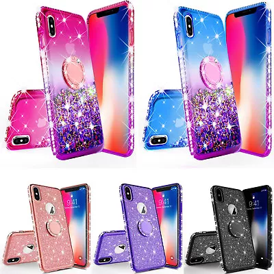 $11.98 • Buy For IPhone Xs Max Xs Xr 8 7 8/7 Plus Liquid Glitter Cute Ring Stand Phone Case
