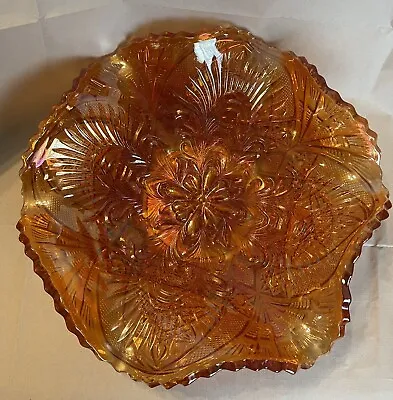£20 • Buy Brockwitz Curved Star Headdress Carnival Glass Marigold Iridescent Fluted Bowl