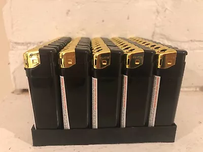 Black With Gold Cap Electronic Disposable Lighters Adjustable Flame (50) Display • $6