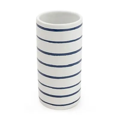 Harbour Stripe Ceramic Toothbrush Holder | Nautical Bathroom Tumbler Storage Cup • £10.99