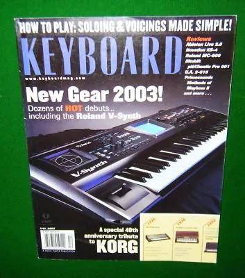 $15.95 • Buy ROLAND V-Synth, MC-909 Review KORG Turns 40 In 2003 Keyboard Magazine VG Cond'n 