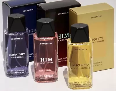 3 X Scentalis Mens Designer Fragrance 100ml Gift Set Mighty & Midnight & Him • £12.99