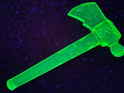 Green Vaseline Glass Native American Indian Tomahawk Axe Uranium Arrowhead Glows • $46