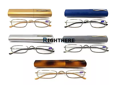 3 Pairs Metal Frame Pen Reading Glasses With Plastic Tube Case • $18.45